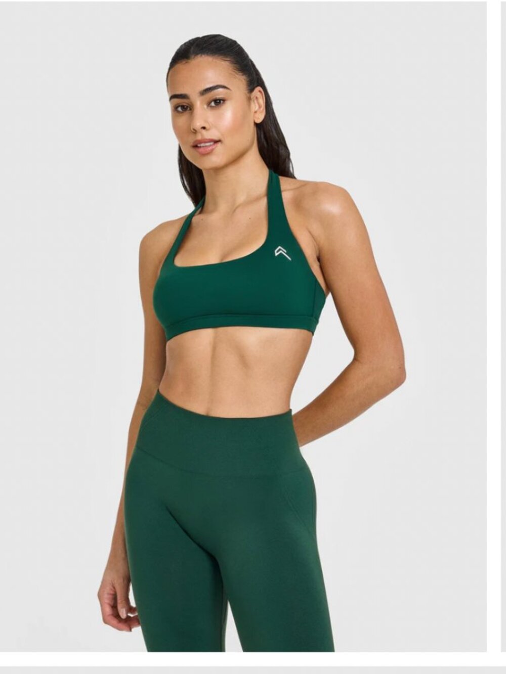 ONER ACTIVE EasyLift™ Halter Bralette with White Logo - Racing Green SMALL
